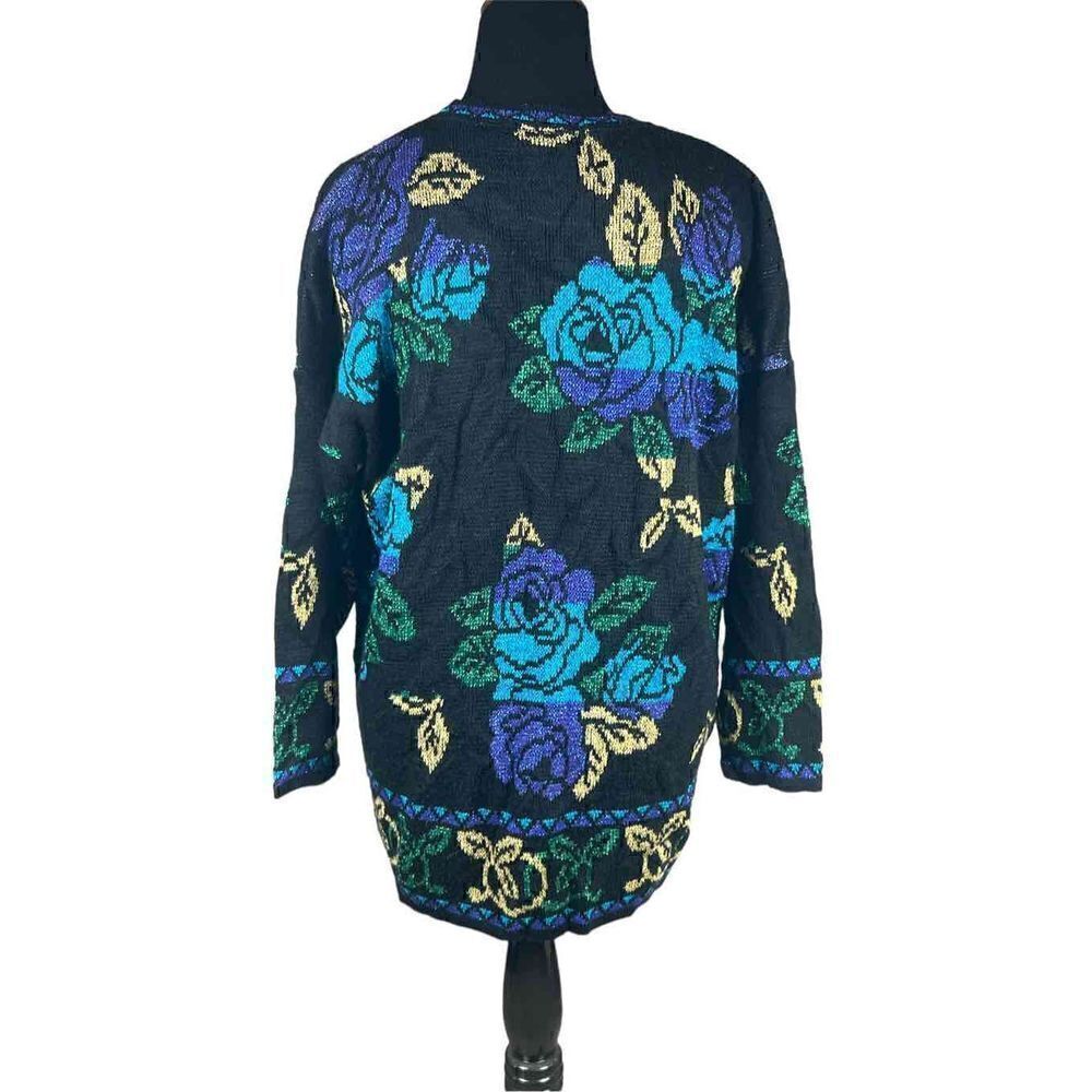 Vintage 80’s Holiday time ugly Christmas sweater roses floral glitter 20W